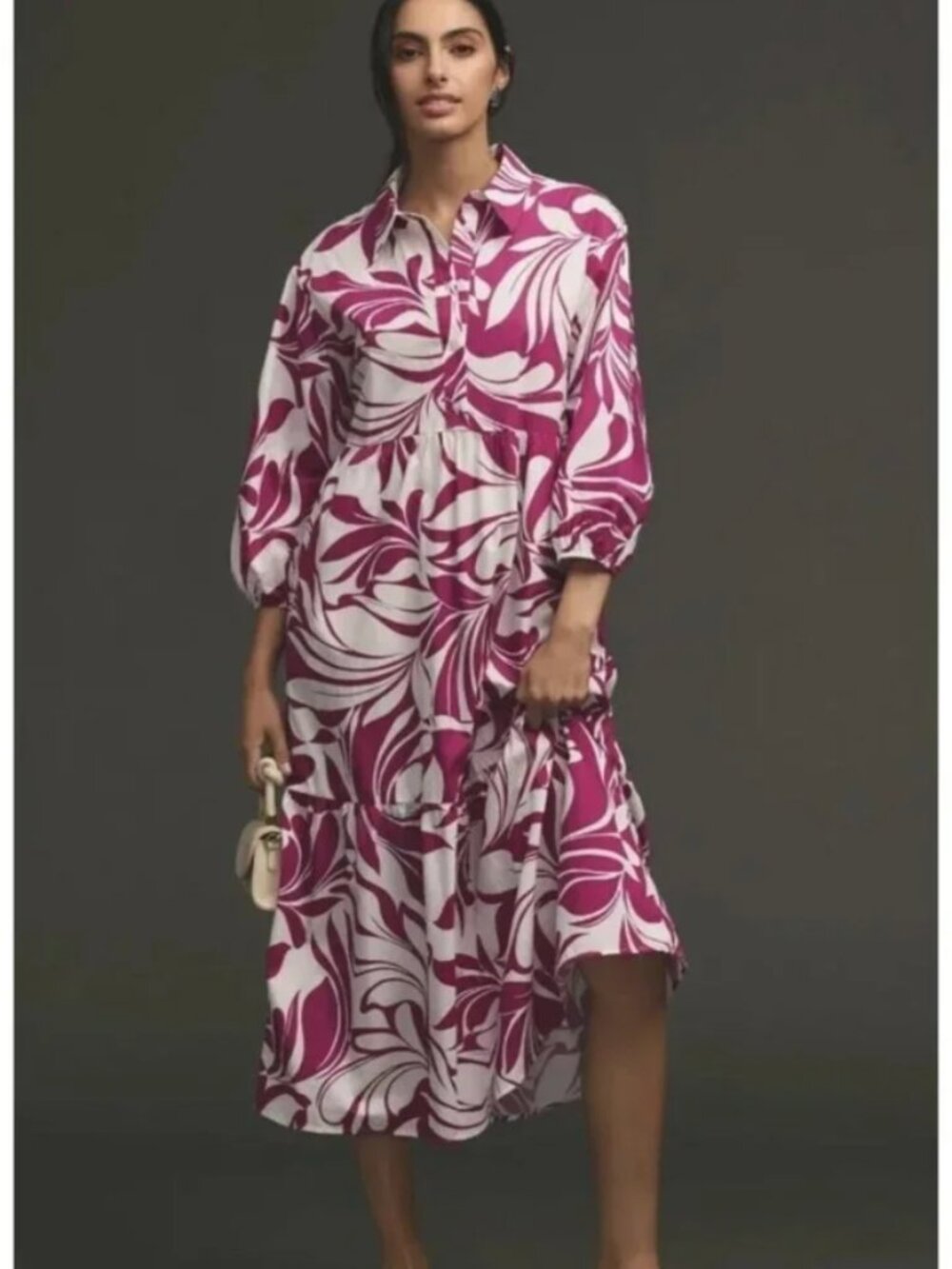 Anthropologie Maeve The Bettina White & Berry Floral-Print Dress 100% Cotton